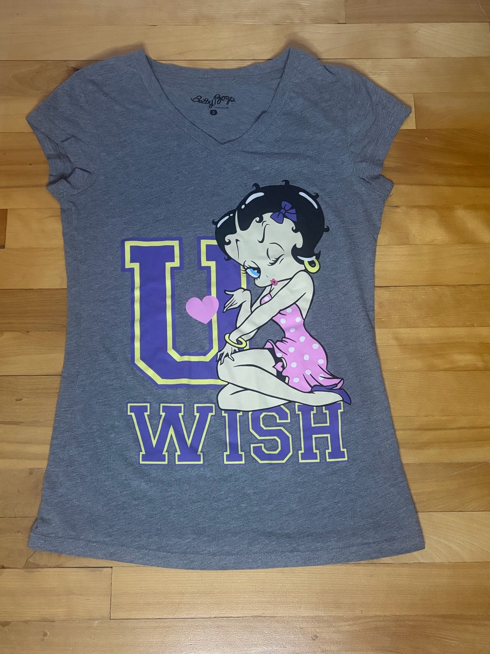 Betty Boop Women's Gray Graphic V-Neck Tee